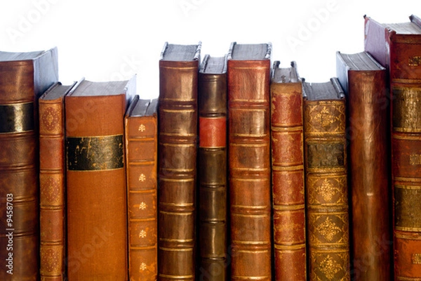 Obraz Row of antique leather books isolated on a white background