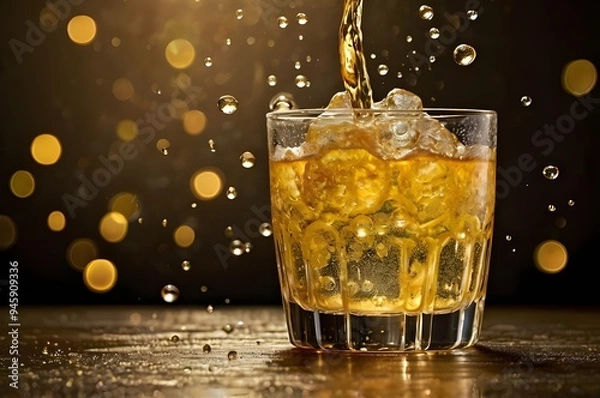 Obraz Golden Beverage Frothing Over with Bubbles