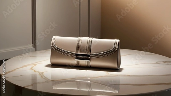 Fototapeta A  purse resting on a polished marble table, showcasing its elegant design against a smooth surface. GENERATIVE AI