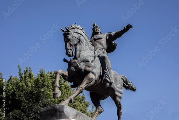 Fototapeta Statue of Manas from Turkish mythology in a park