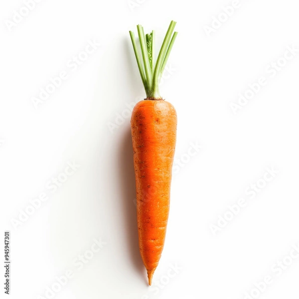 Fototapeta Microstock e-commerce photography, crisp image of single carrot on pure white background, Close-up shooting, emphasizing color and style