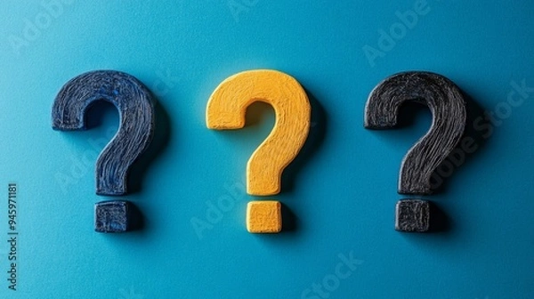 Fototapeta Three questions are shown in a row on a blue background
