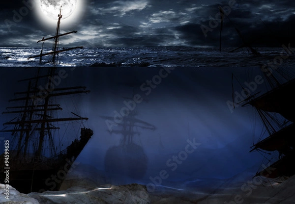 Obraz underwater world with old ship