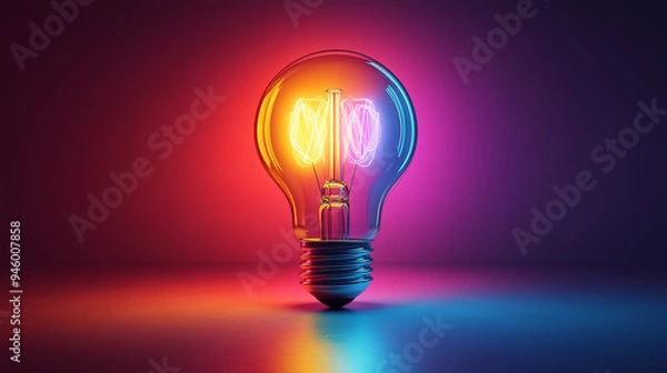 Fototapeta Neon background. A neon light bulb in bright colors is depicted on a neon background