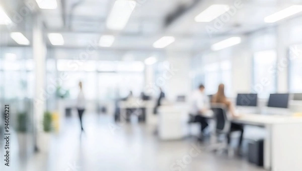 Obraz Blurred office interior with people working in the blurred background