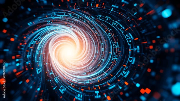 Obraz A swirling vortex of data streams merging into a central glowing point