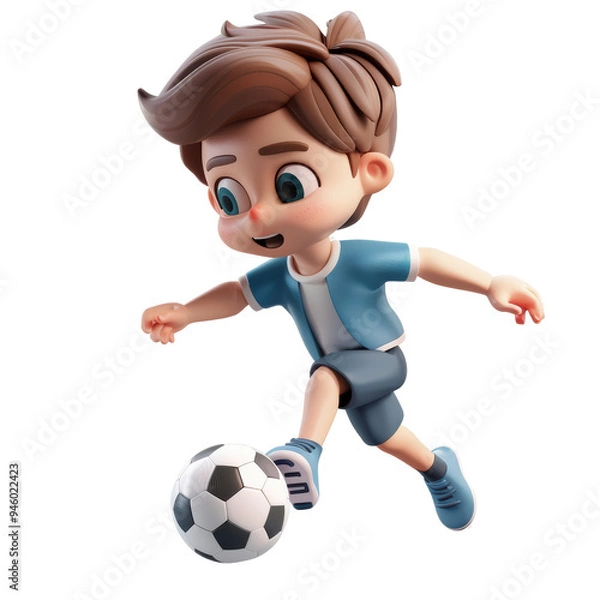 Fototapeta 3D Cartoon Boy Playing Soccer With Transparent Background Isolated on Transparent or White Background, PNG