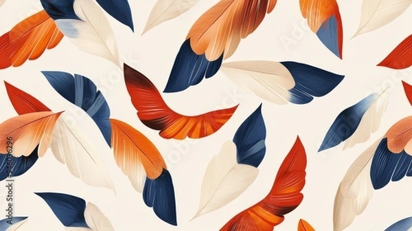 Fototapeta A pattern of stylized feathers and wings, arranged in a symmetrical, repeating design