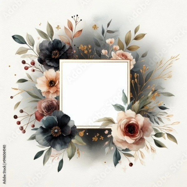Fototapeta Floral frame design with elegant blooms and soft colors for beautiful presentations.