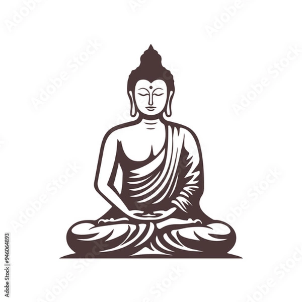 Fototapeta Vector silhouette of Buddha line drawing. Sketch of meditating buddah statue. Vector illustration isolated on white buddha sitting in lotus position asana. 