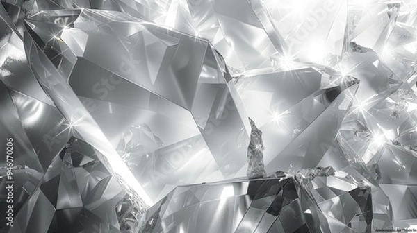 Fototapeta Abstract silver crystal facets with light refraction