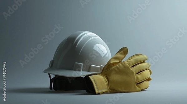 Fototapeta Ensuring Workplace Safety: A Display of Protective Helmets and Gloves