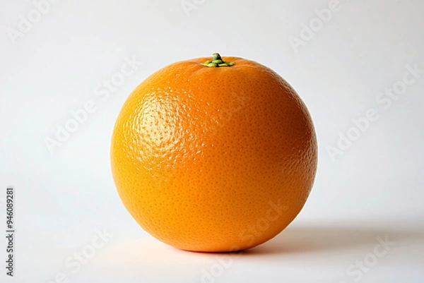 Fototapeta A realistic photograph showcases a perfectly round, fresh orange centered against a stark white background. The vibrant orange hue of the fruit contrasts sharply with the pure white backdrop. Focused
