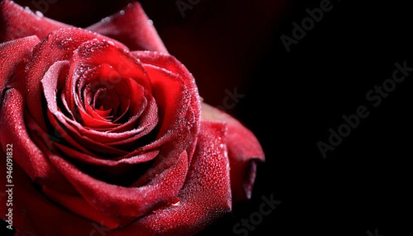 Fototapeta a red rose with water drops close up, dark background and light from the back