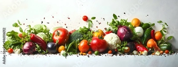 Fototapeta Poster of a pile of vegetables on a white background
