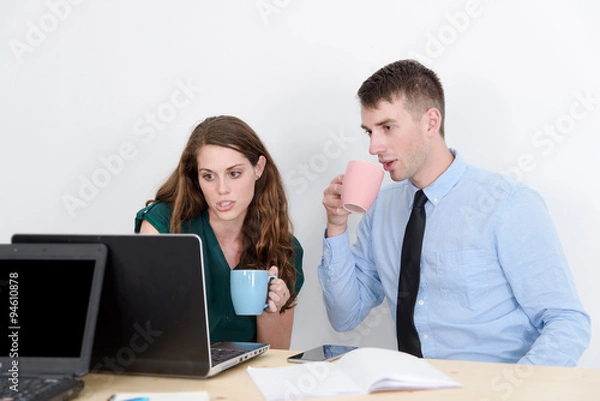 Fototapeta Business people Having Meeting Around Table In  Office