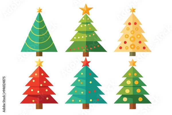 Obraz Festive Christmas Tree Icons Vector Illustration | Cartoon, Clipart, Line Art Design