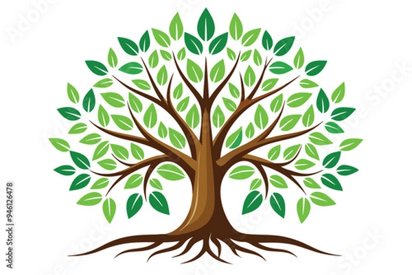 Obraz Tree with Leaves and Roots Logo Icon Vector Illustration - Cartoon Clipart and Line Art Design