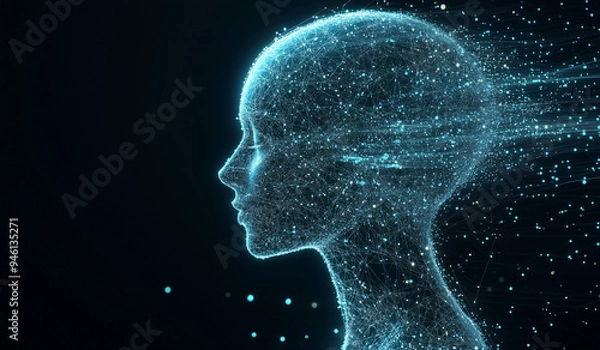 Fototapeta Digital Human Face Concept - Artificial Intelligence and Machine Learning