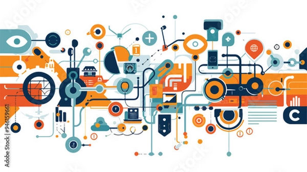 Fototapeta Innovative Technology Integration Concept with Mixed Media Flat Design