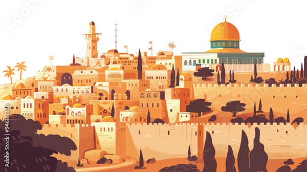 Obraz Historic Old Jerusalem Landscape Flat Illustration in Vector
