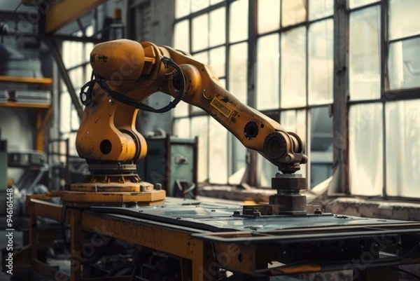 Fototapeta Industrial Robot Arm in a Factory Setting