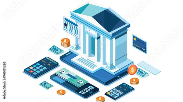 Obraz Modern Online Banking Application Flat Vector Design