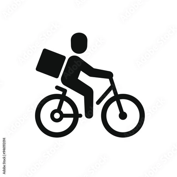 Fototapeta Food Delivery Icon. Man on Bicycle with Parcel Box. Vector