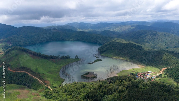 Fototapeta Nong Far Lake at Attapeu, Laos
Nong Fa Lake or Nongphatom Lake ('Blue Lake') is a volcanic crater lake in the mountains of Sanxay District, Attapeu Province, southeastern Laos, in the Dong Ampham Nati