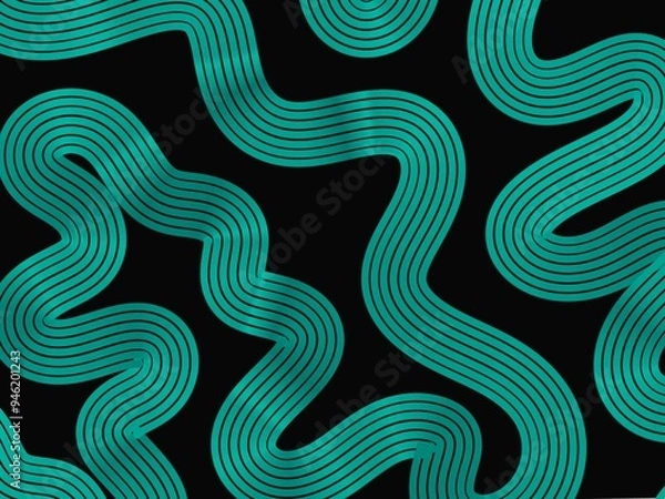 Fototapeta Abstract Gradient Green Wave Line Pattern on Black Background