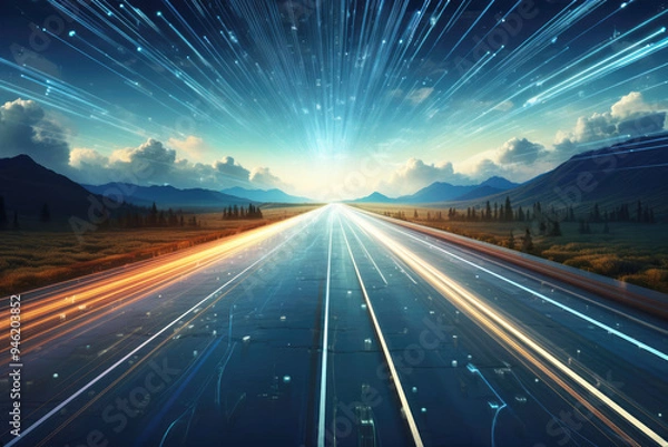 Fototapeta generated illustration of  internet technology concept, high speed data transfer.