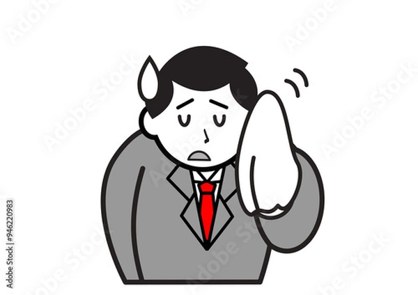 Fototapeta 困った表情でハンカチで汗を拭くビジネスマン