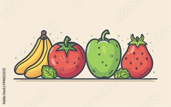 Fototapeta Plant fat flat design, front view, nutrition theme, cartoon drawing, Complementary Color Scheme