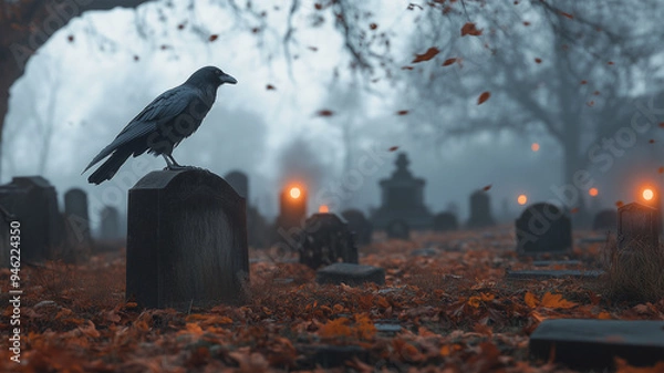 Fototapeta 幽霊屋敷な雰囲気のハロウィン墓地