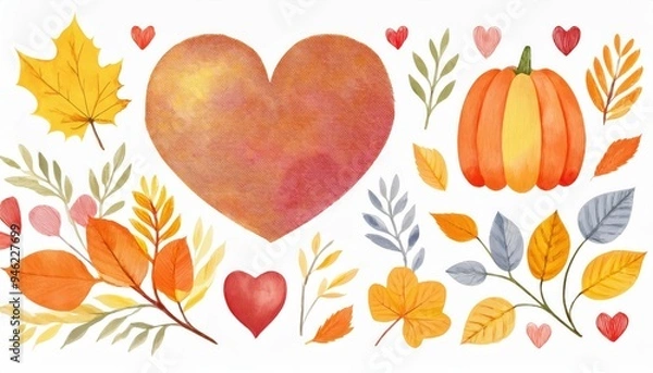 Fototapeta Collections of illustrations on the theme of autumn