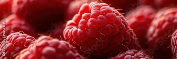 Fototapeta A close-up of red raspberries.