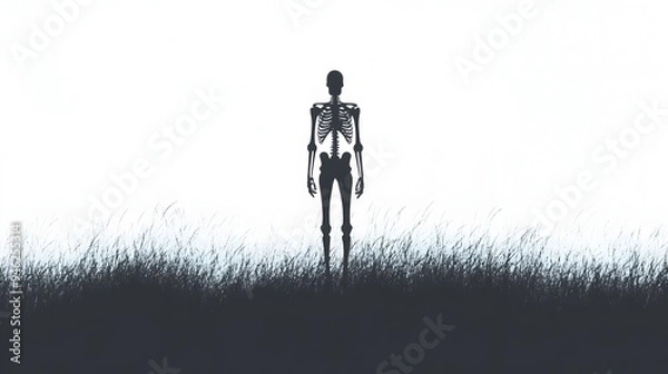 Fototapeta Haunting Skeletal Silhouette in Foreboding Shadowy Field with Dramatic Contrasts and Textures