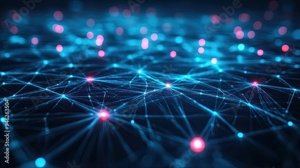 Fototapeta Digital network with glowing connections, abstract design, clear space for copy