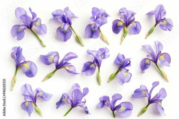 Fototapeta White background with iris blossoms