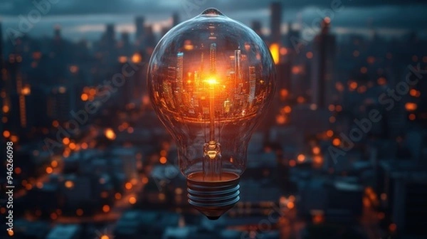 Fototapeta Cityscape Within a Light Bulb