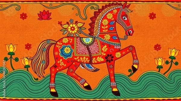 Fototapeta Pattern with Horse, Abstract painting, Animale pattern, flower ornament pattern.seamless pattern with giraffe and flowers