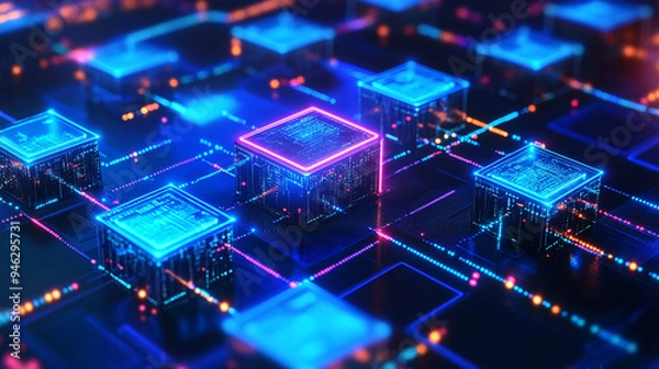 Fototapeta Illustration of digital wallet on a blockchain network, symbolizing transparent and secure transactions, Wallet blockchain network, Blockchain finance