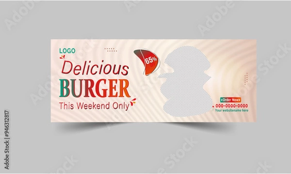 Obraz Food Facebook cover design for restaurant business ads and timeline cover marketing promotion, web banner template with editable vector
 social media post