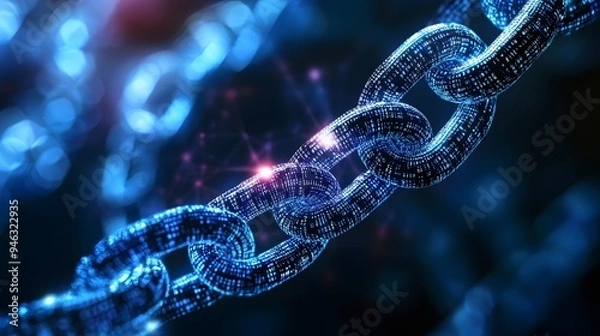 Fototapeta Blockchain ledger with AI-powered data streams visualized in high detail