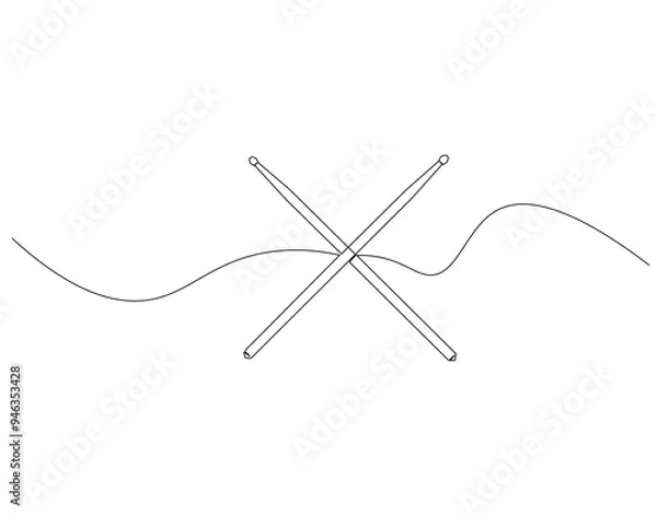 Fototapeta Continuous line drawing of drum sticks. Single line illustration of drum sticks. National drumming day concept. Editable outline