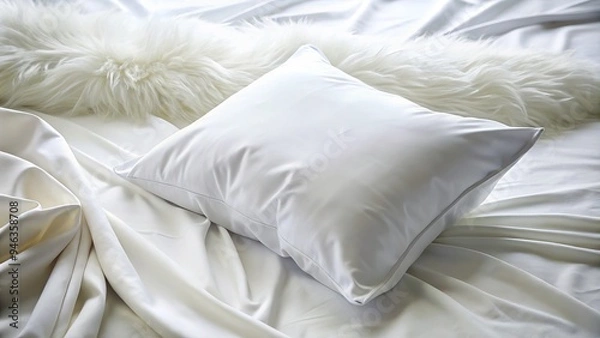 Fototapeta Soft, delicate, and crisp white pillowcase with subtle wrinkles and folds, gently draped over a plush pillow, evoking feelings of serenity and tranquility.