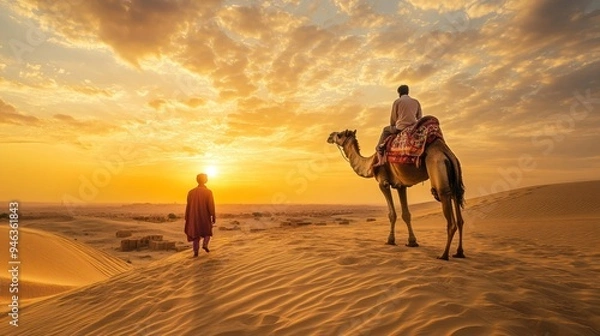 Obraz Camel Silhouette at Sunset in the Desert