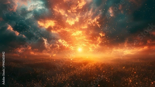 Obraz Golden Sunset with Sparkles in the Sky.