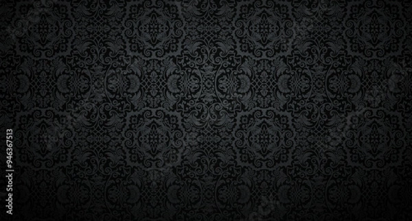 Fototapeta Vector damask wallpaper design. Floral dark vintage wallpaper saved with a working seamless pattern in the swatches palettes.