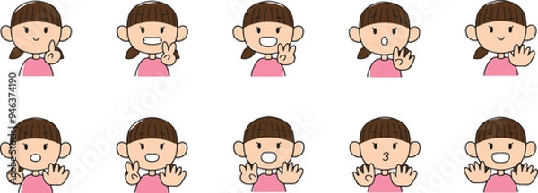 Obraz 手で数を数える女の子のセット